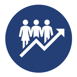 Clipart of three people behind a line chart pointing up