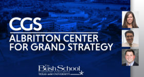 Photos of Albritton Center for Grand Strategy team members Kim Field, Dr. Jasen Castillo and Dr. John Schuessler