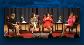 A panel with former chief of staff to First Lady Laura Bush, Anita McBride; speechwriter and communications director for First Lady Hillary Clinton, Lissa Muscatine; and former ABC anchor Ann Compton