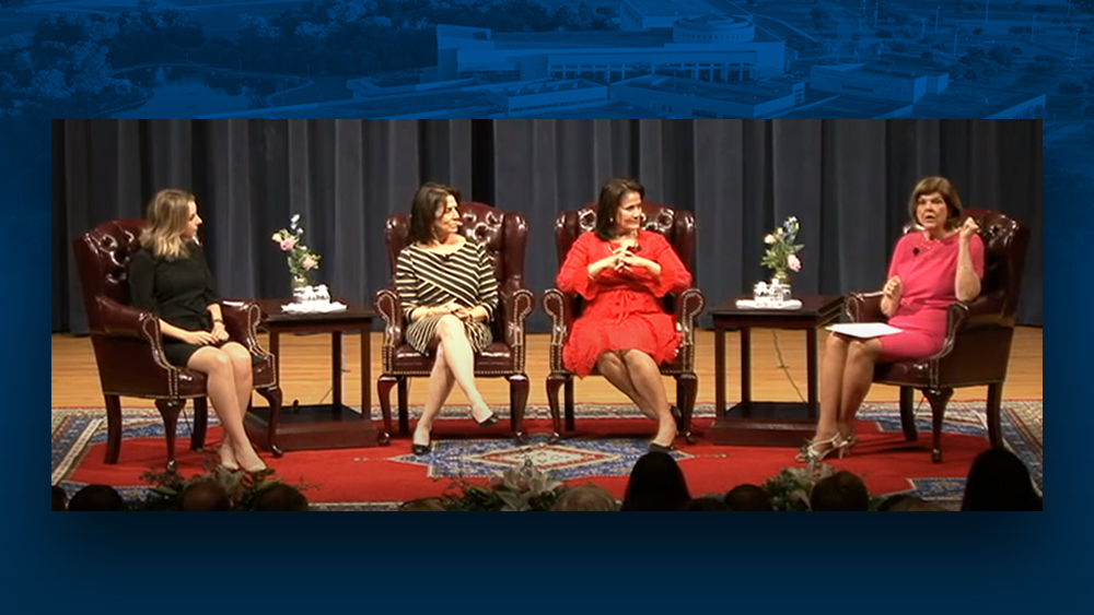 A panel with former chief of staff to First Lady Laura Bush, Anita McBride; speechwriter and communications director for First Lady Hillary Clinton, Lissa Muscatine; and former ABC anchor Ann Compton