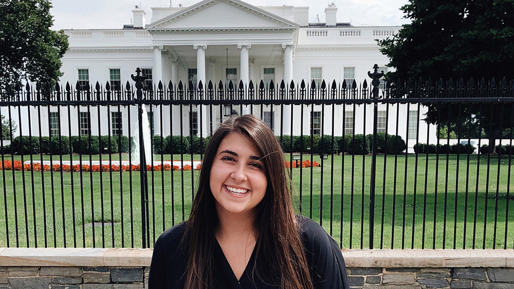 Bush School student Kassie Jones in front of the White House