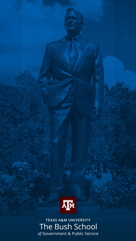 Photo of President Bush statue faded on a blue background - Phone Background