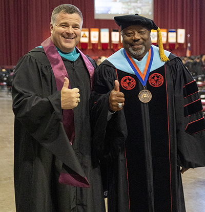 John Whitehead with Dr. Frank Ashley at Texas A&M Graduation Ceremony