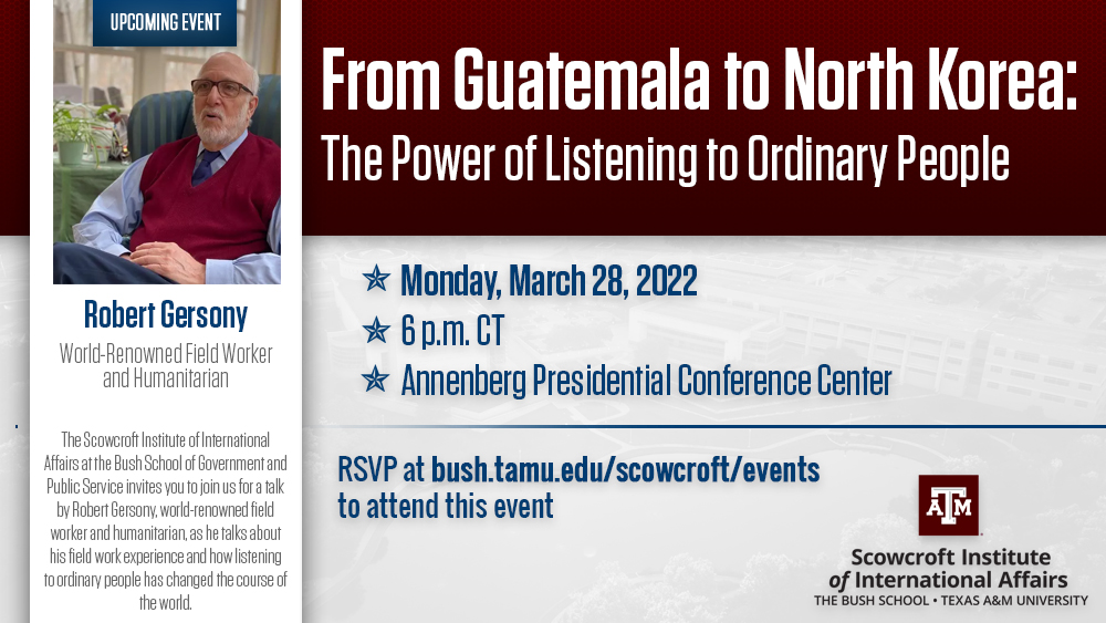 Distinguished Humanitarian, Robert Gersony, to Discuss the Power of Listening to Ordinary People