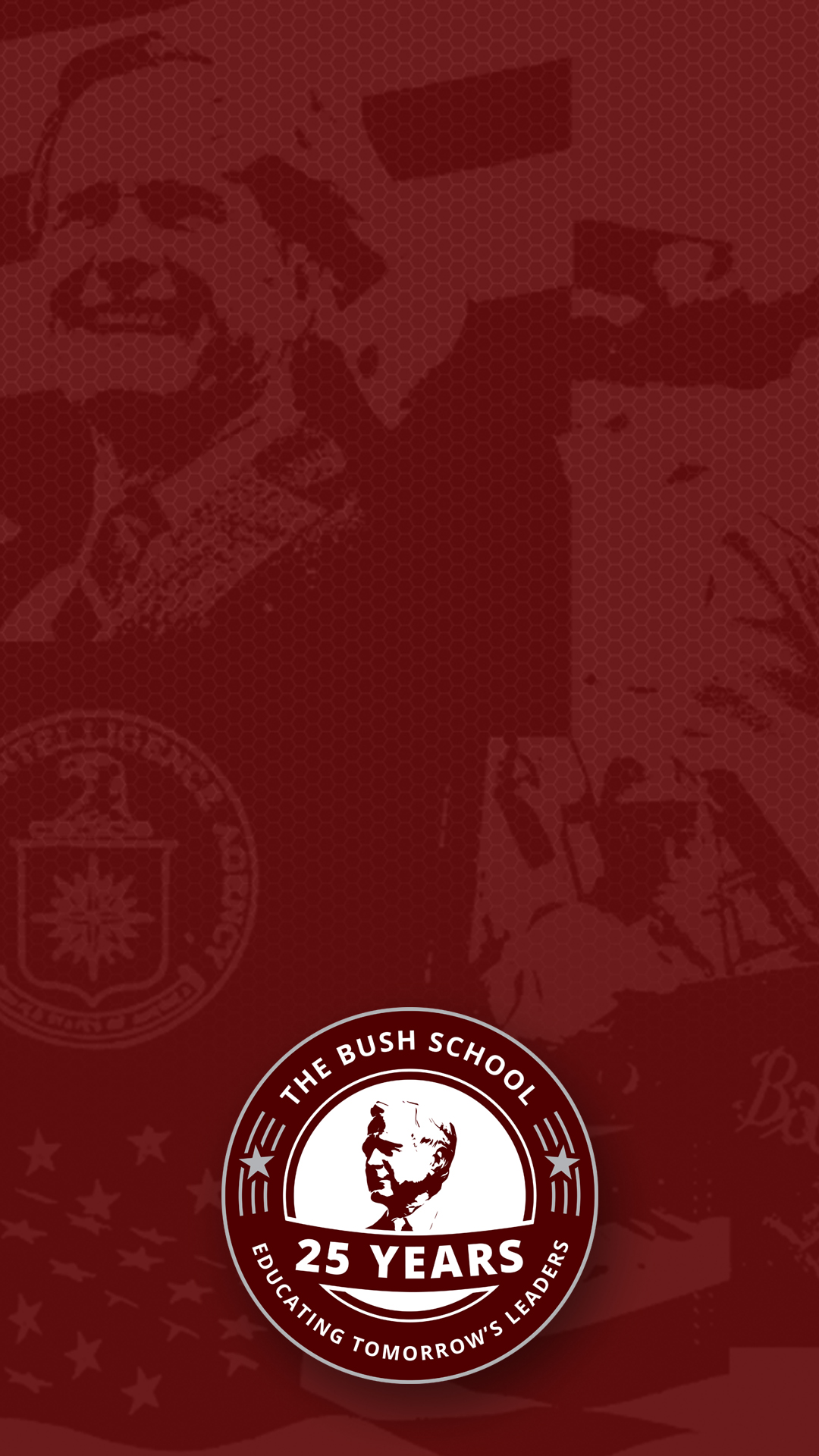 25th Anniversary - Primary logo on a maroon background - Phone Background