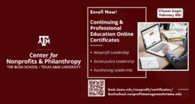 The Center for Nonprofits & Philanthropy (CNP) is now accepting enrollments for the Spring 2023 continuing and professional education certificates.