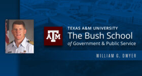 William G. Dwyer headshot next to the Bush School logo