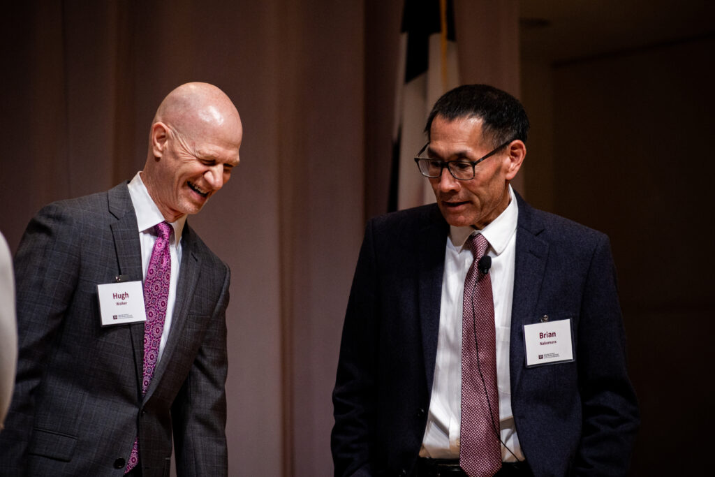 Hugh Walker, Assistant City Manager of Bryan, Texas talks with the Bush School's Brian Nakamura