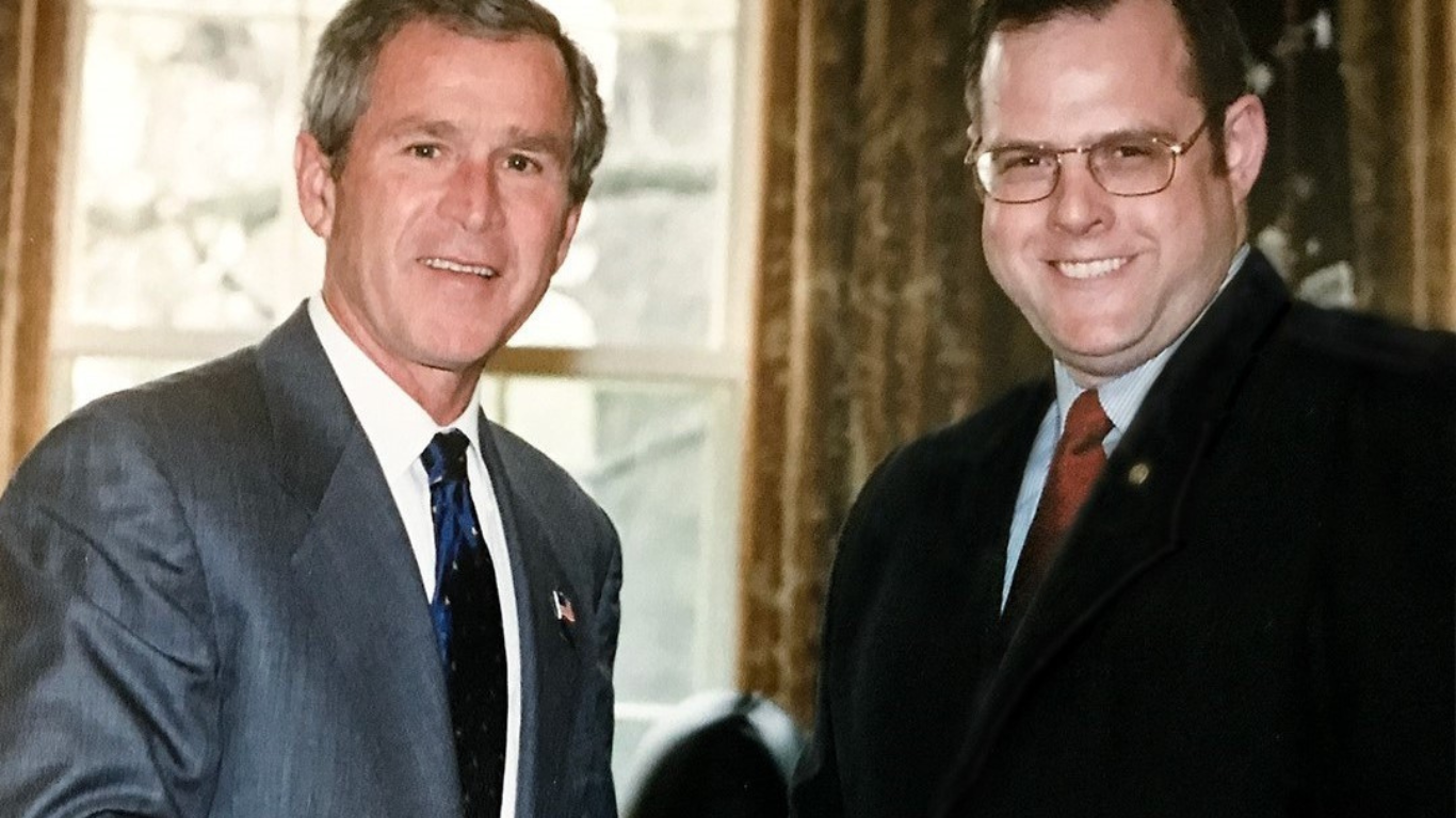 Bush School Dean John Sherman with former President George W. Bush