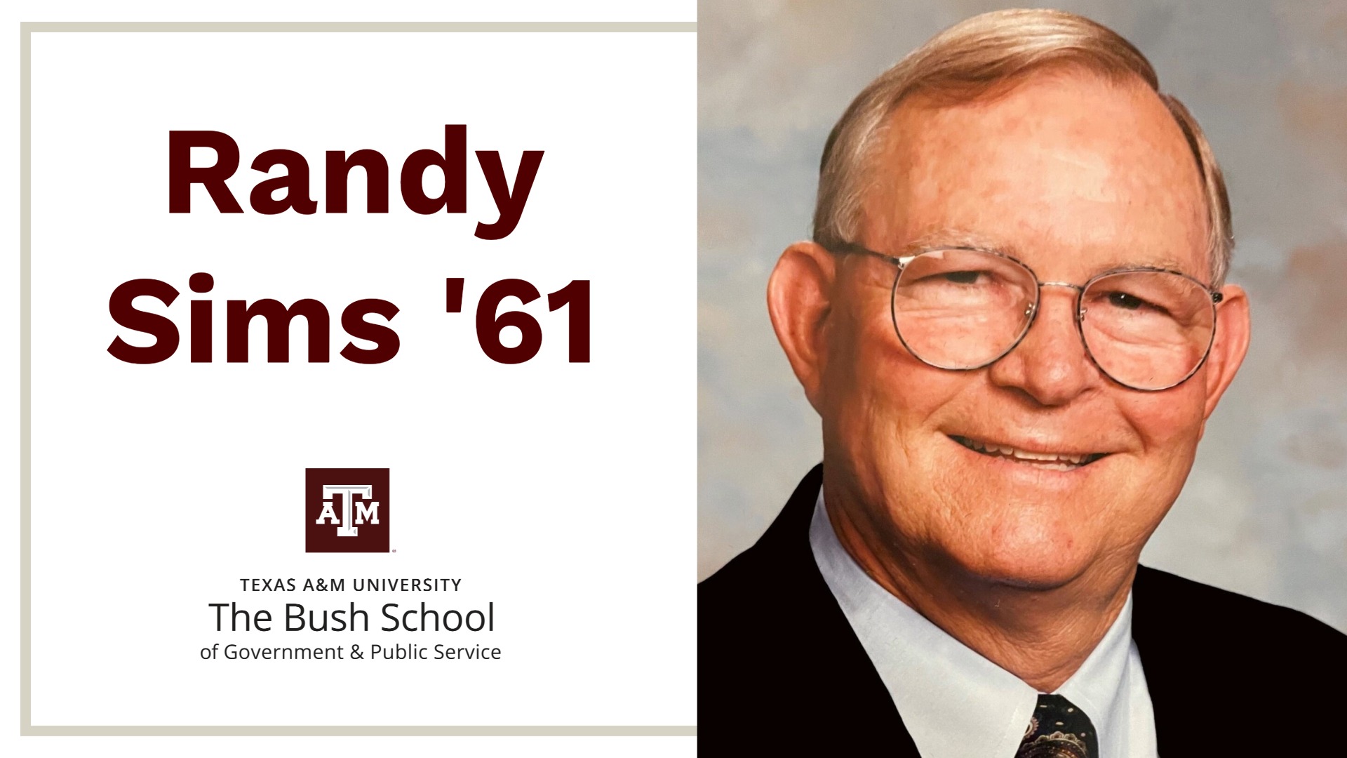 Amy ’84 and Tim Leach ’82 give $1 million to the Bush School for endowed chair honoring Randy Sims ’61, a widely respected Brazos Valley official